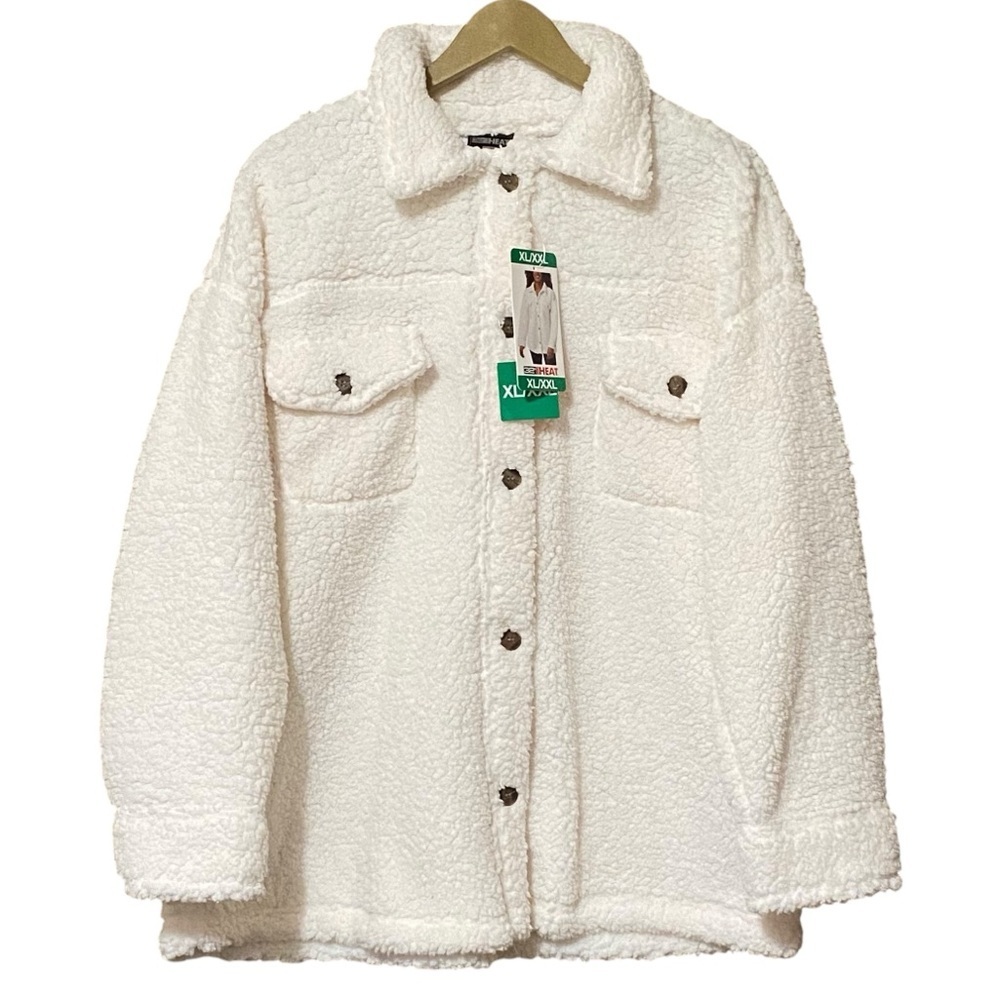 32 Degrees Heat Fleece Shacket XL/XXL Cream NWT Cozycore Minimalist Oversized - Picture 3 of 11
